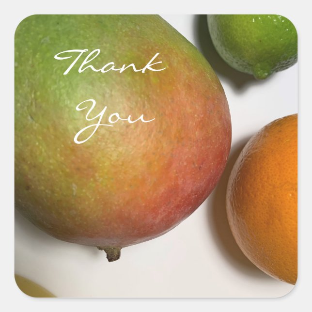 Sticker Carré Merci pour les fruits de mangue et de citrus (Devant)