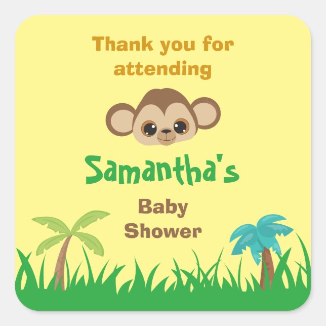 Sticker Carré Merci pour participer au baby shower safari (Devant)