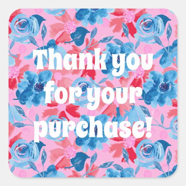 Sticker Carré Merci pour votre achat Bold Floral (Devant)
