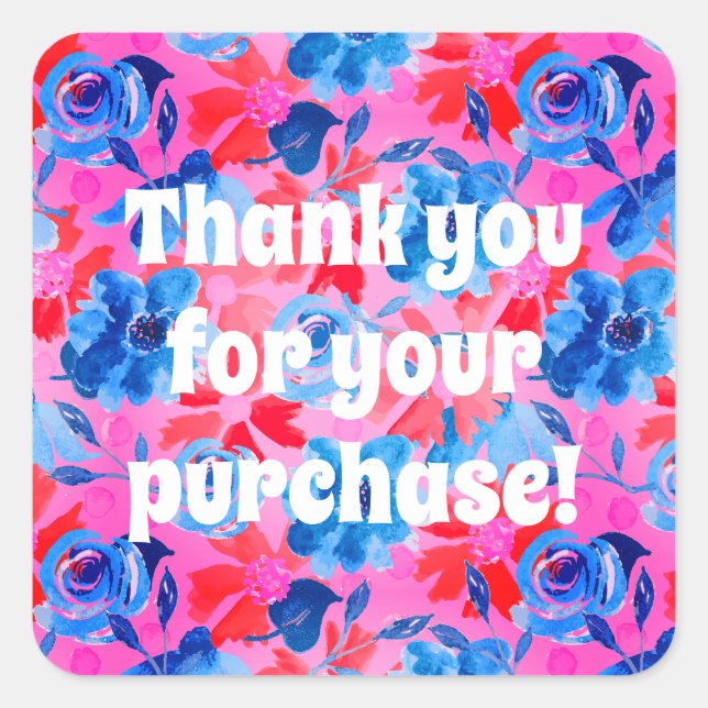 Sticker Carré Merci pour votre achat Bold Floral (Devant)