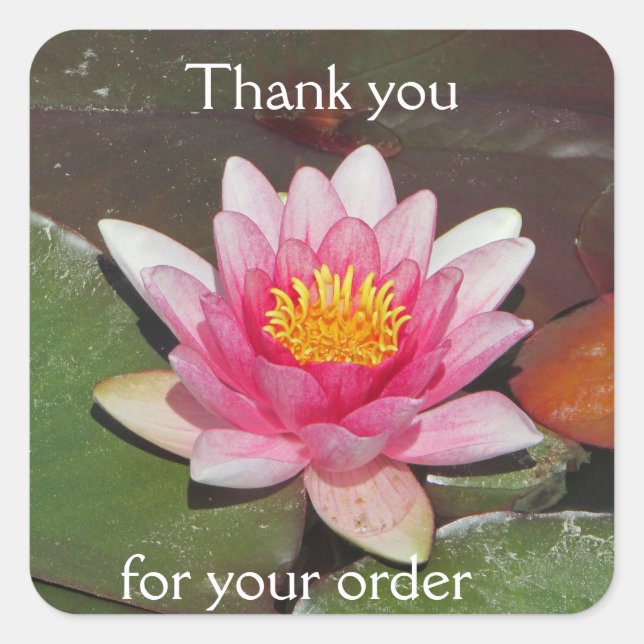 Sticker Carré Merci pour votre commande Business Pink Water Lily (Devant)