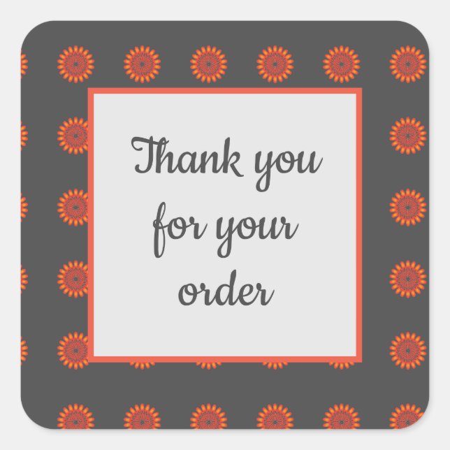 Sticker Carré Merci pour votre commande Orange Fleurs florales (Devant)