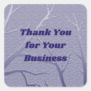 Sticker Carré Merci pour votre entreprise Branches d'hiver Bleue