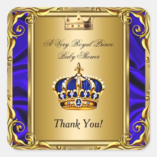 Sticker Carré Merci Prince Royal Blue Baby shower Regal Gold (Devant)