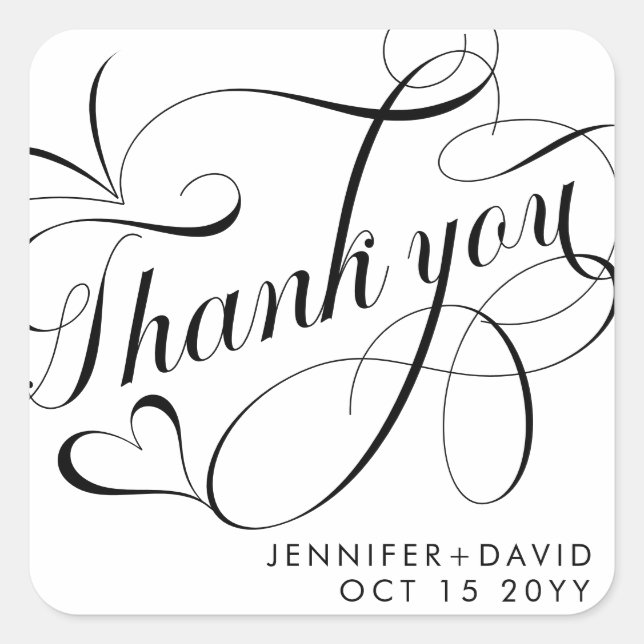 Sticker Carré Merci romantique Calligraphie Script Mariage Favo (Devant)