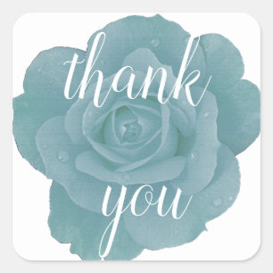 Sticker Carré Merci Rose bleu Dusty Mariage Floral
