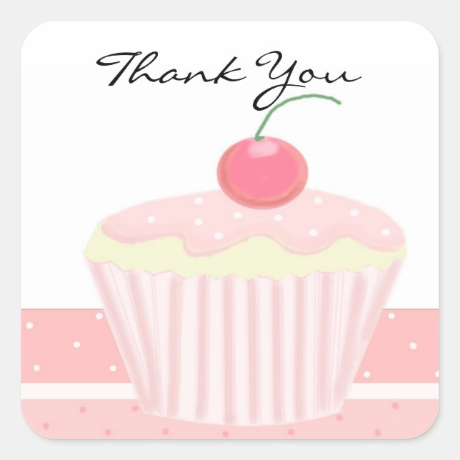 Sticker Carré Merci rose Cupcake (Devant)