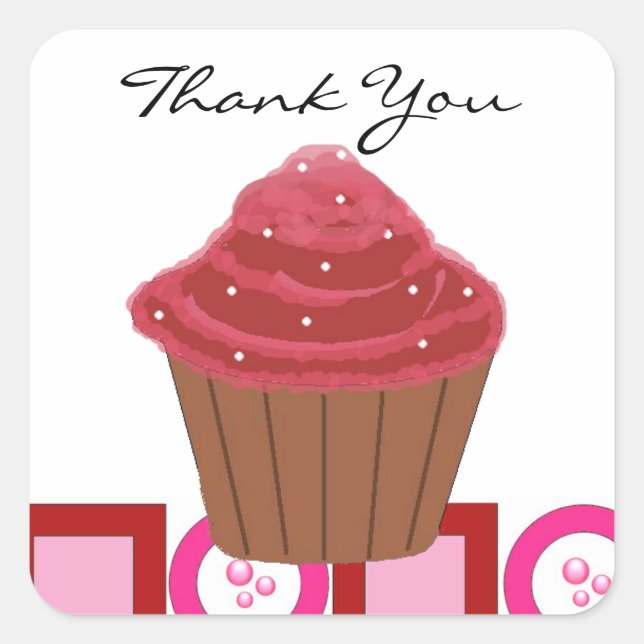 Sticker Carré Merci rouge Velvet Cupcake (Devant)