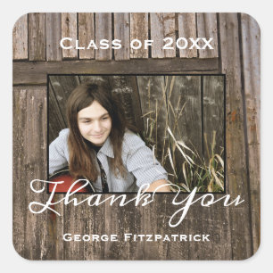 Sticker Carré Merci Rustic Wood High School Graduation