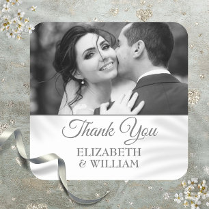 Sticker Carré Merci Script Mariage Photo Silver Faveur