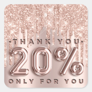 Sticker Carré Merci Shopping Rose Drips 20%Off Promotionnels