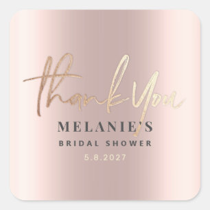 Sticker Carré Merci Sleek Pink 16ème Rose Gold Mariage
