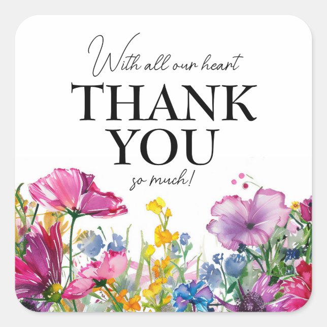 Sticker Carré Merci tellement 🌻 💗 collection Meadow Blooms 🌹 (Devant)