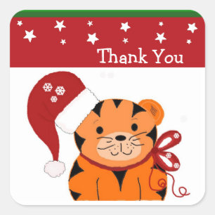 Sticker Carré Merci tigre de Noël