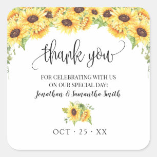 Sticker Carré Merci tournesol fleuri pays chic mariage