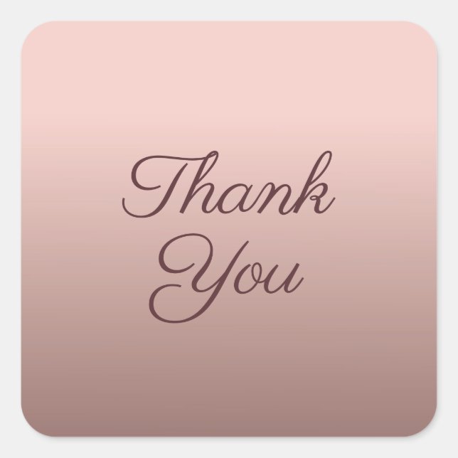 Sticker Carré Merci Typographie Script Modèle Rose or (Devant)