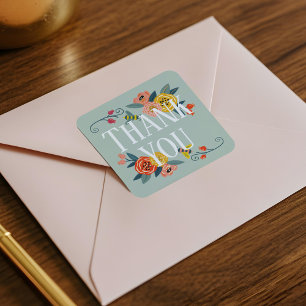 Sticker Carré Merci Vibrant Fleurs sauvages floraux et abeille