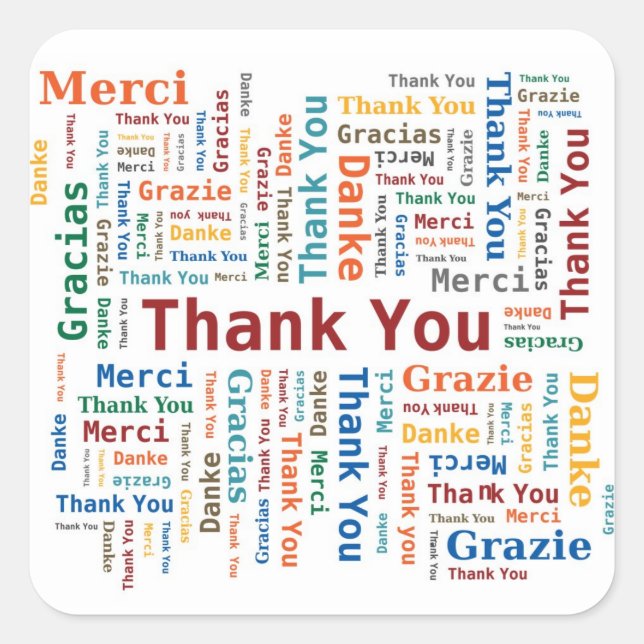 Sticker Carré Merci Word Cloud en 5 langues (Devant)