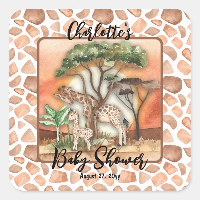 Sticker Carré Mère| Baby Giraffe Baby shower Safari (Devant)
