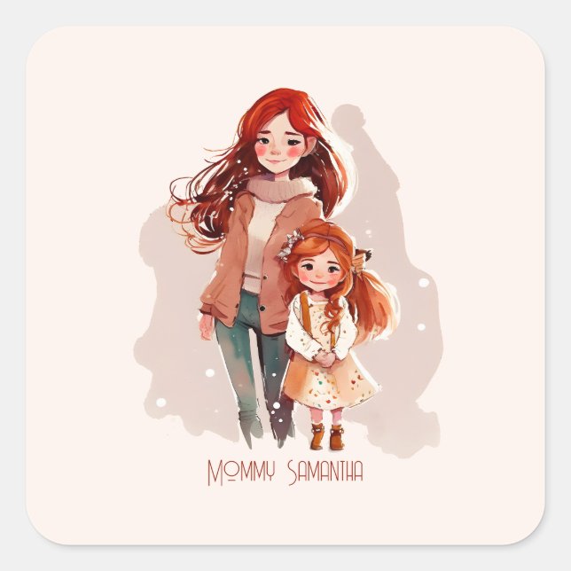 Sticker Carré Mère et fille élégante personnalisée (Devant)