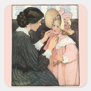 Sticker Carré Mère vintage et enfant par Jessie Willcox Smith