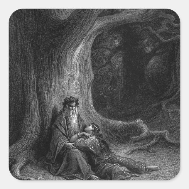 Sticker Carré Merlin et Vivien par Gustave Doré 1868 (Devant)