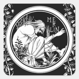 Sticker Carré Merlin imaginaire Art Nouveau