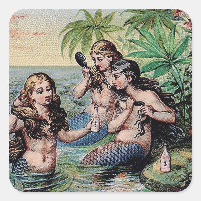 Sticker Carré Mermaid Antique Magie Océan Nautique (Devant)