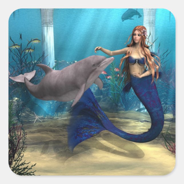 Sticker Carré Mermaid et Dolphin (Devant)