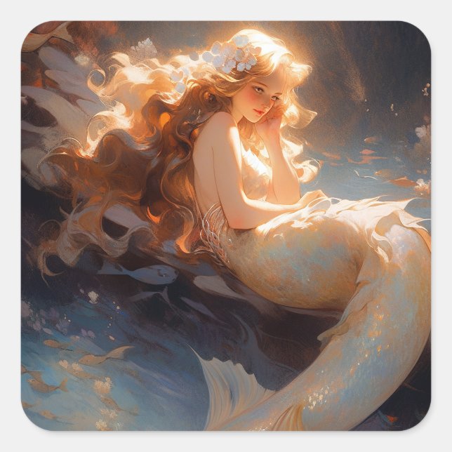 Sticker Carré Mermaid Imaginaire Art (Devant)