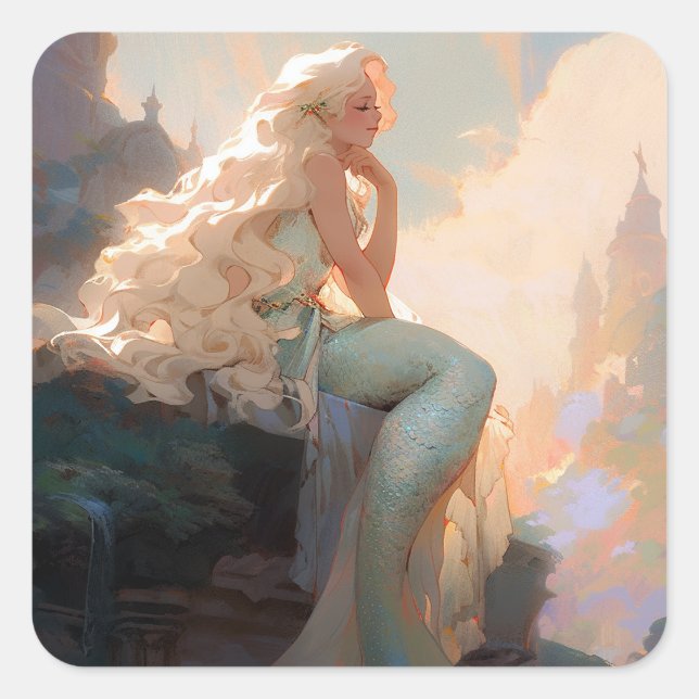 Sticker Carré Mermaid Imaginaire Art (Devant)