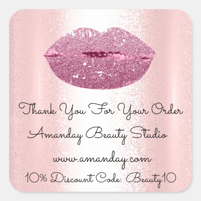 Sticker Carré Mermaid Kiss Lips Merci Shopping rose (Devant)
