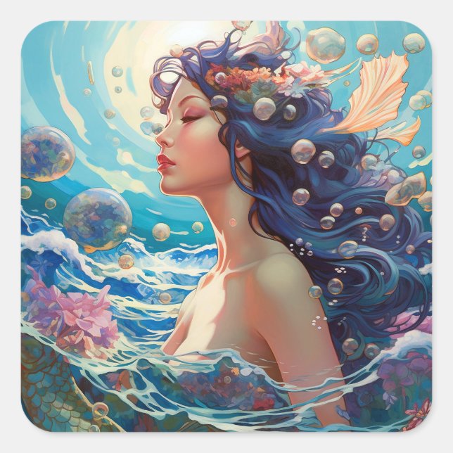 Sticker Carré Mermaid Sea Goddess Imaginaire Art (Devant)