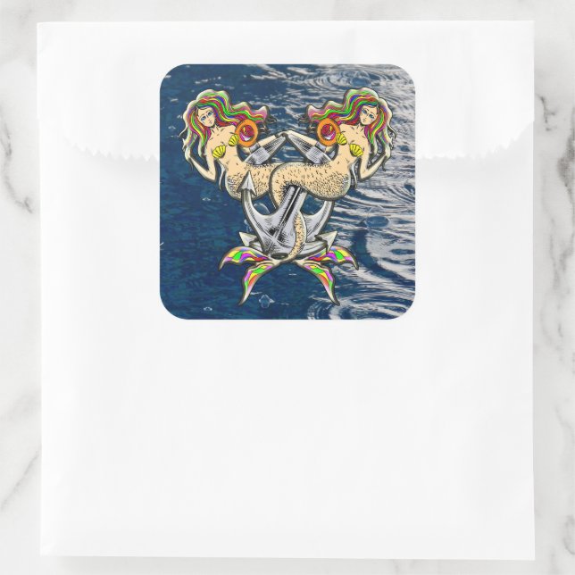Sticker Carré Mermaids - Design nautique pour les amoureux des o (Sac)