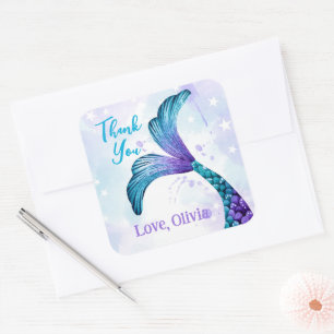 Sticker Carré Mermaids Tail Merci fête d'anniversaire