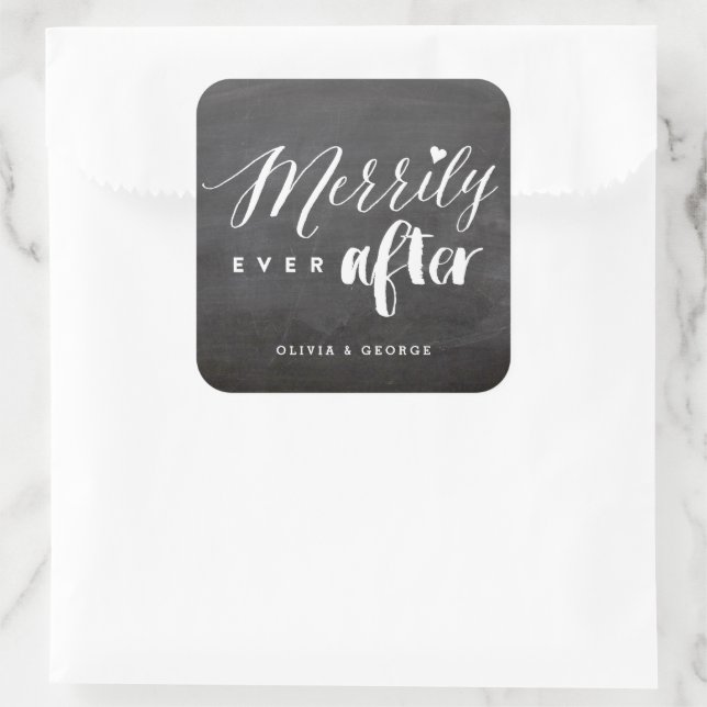 Sticker Carré Merrily Jamais après Chalkboard Mariage (Sac)
