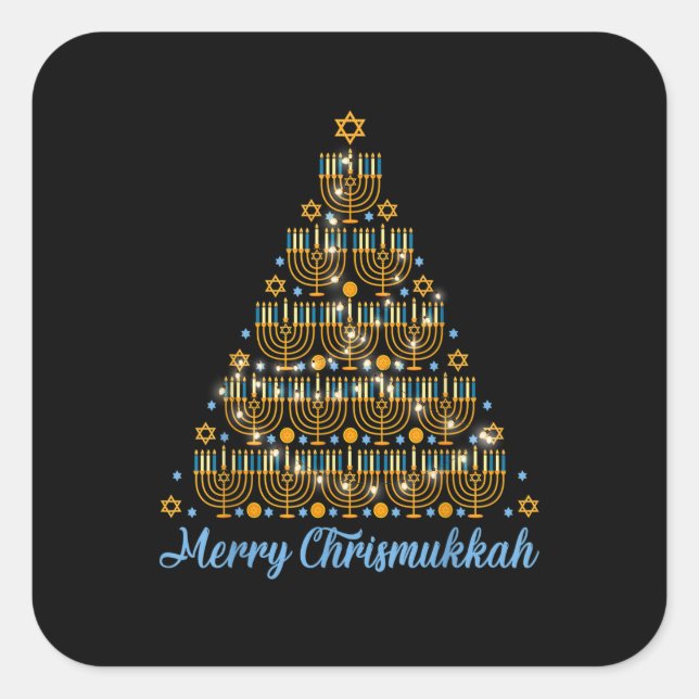 Sticker Carré Merry Chrismukkah 2022 Joyeux Noël Hanoukka Tr (Devant)