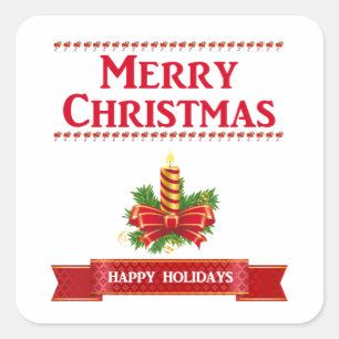 Sticker Carré Merry Christmas Candle (rouge/clr)