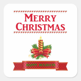 Sticker Carré Merry Christmas Candle (rouge/grn)