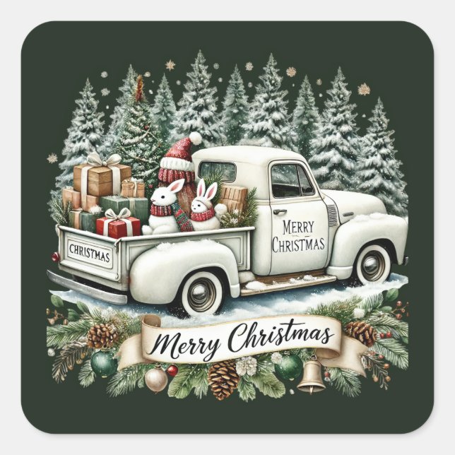 Sticker Carré Merry Christmas Country truck (Devant)