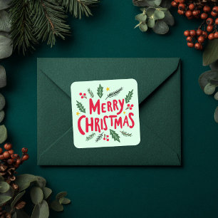 Sticker Carré MERRY CHRISTMAS Fêtes Gâchées main mignonne Whimsi