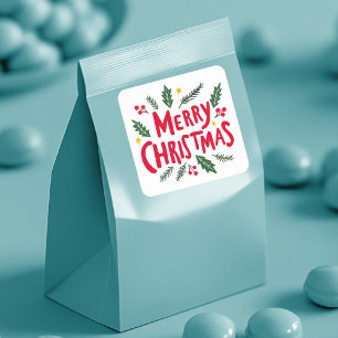 Sticker Carré MERRY CHRISTMAS Fêtes Gâchées main mignonne Whimsi