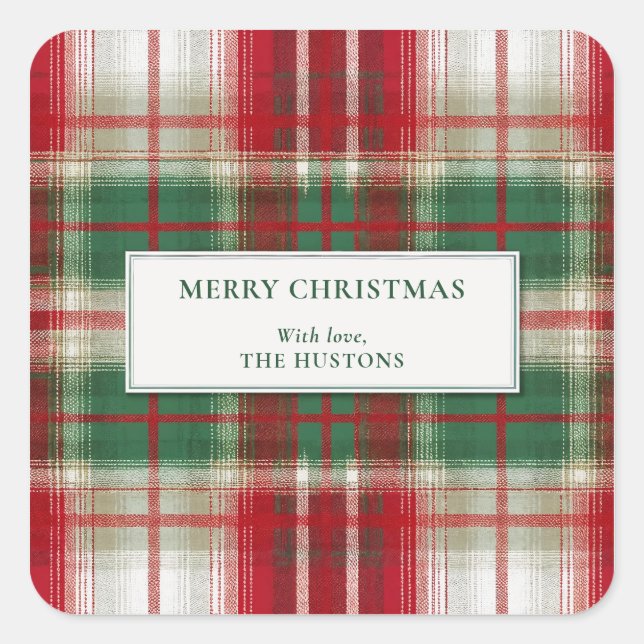 Sticker Carré Merry Christmas Plaid Holiday (Devant)