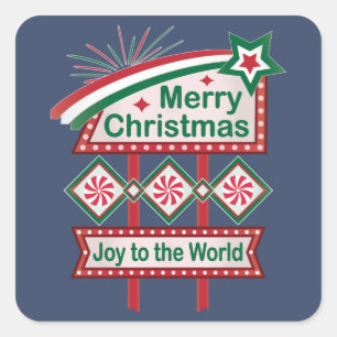 Sticker Carré Merry Christmas Retro Marquee - Joy to the World