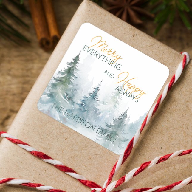 Sticker Carré Merry Everything Happy Always Winter Trees (Merry Everything Happy Always Winter Trees Square Sticker)