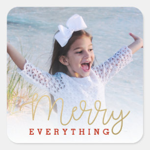 Sticker Carré Merry Everything Or et Red Photo Enveloppe Sceau