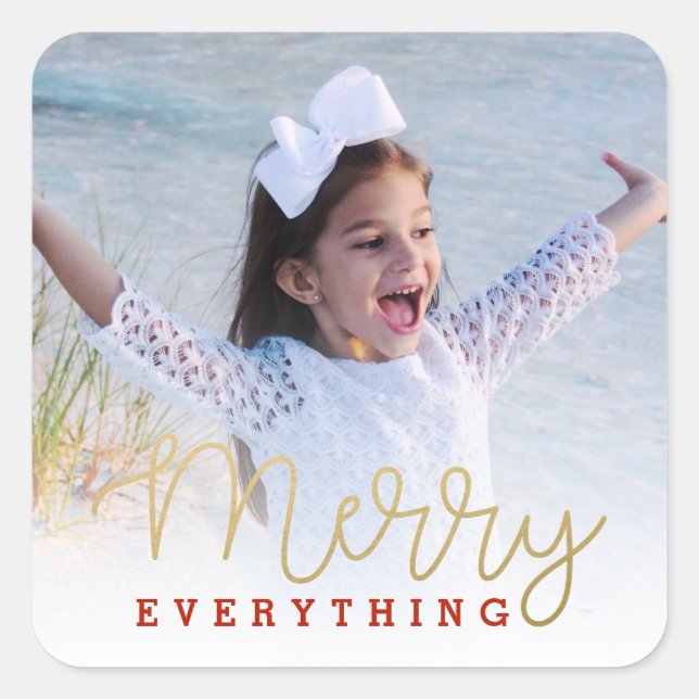 Sticker Carré Merry Everything Or et Red Photo Enveloppe Sceau (Devant)