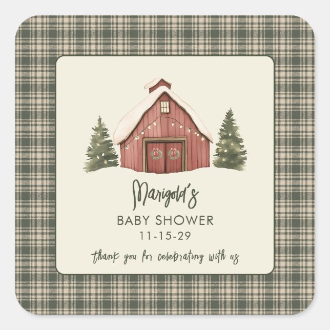 Sticker Carré Merry Little Christmas Rustic Baby Shower  (Devant)