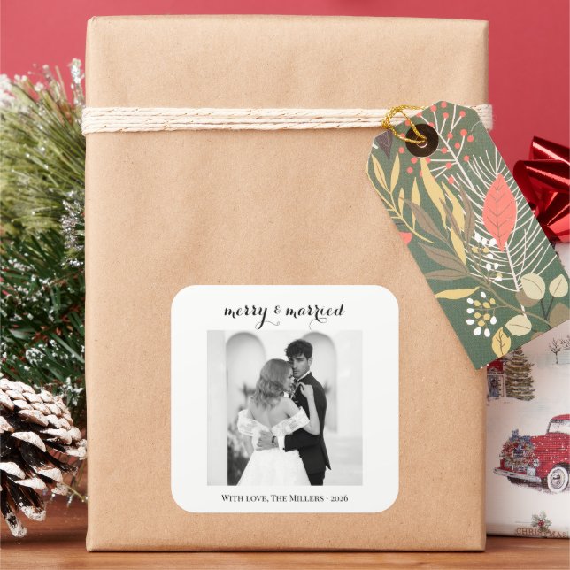 Sticker Carré Merry & Married - Personalized Newlywed Christmas  (vacances)