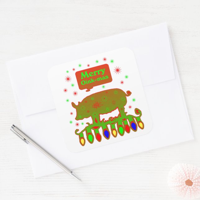 Sticker Carré Merry Oink Mas (Enveloppe)